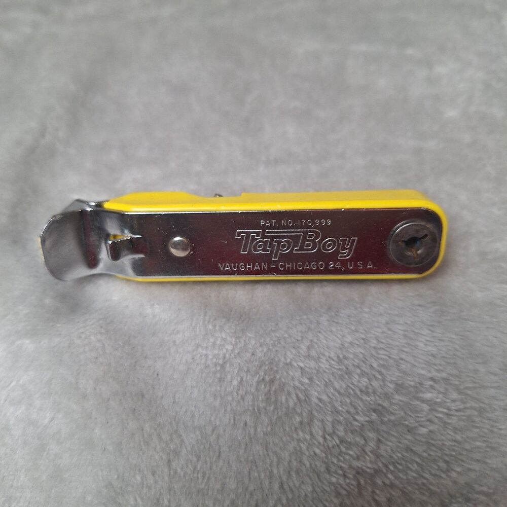 Vintage Vaughan's Tap Boy Yellow Multi Tool Bottle Opener USA Chicago, Il